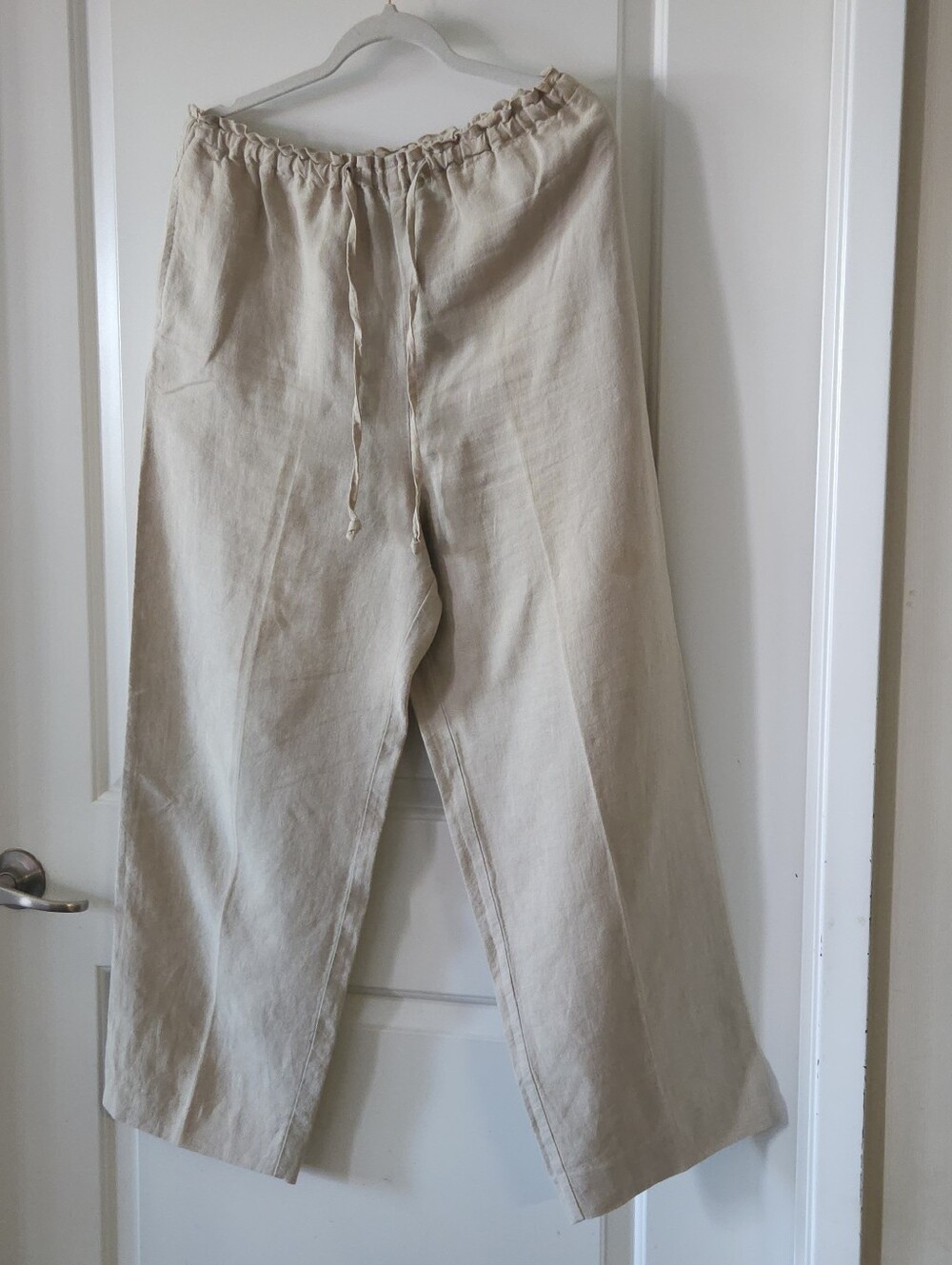 Parkhurst 100% Linen Drawstring Wide-Leg Pants | Natural Flax Neutral Size L